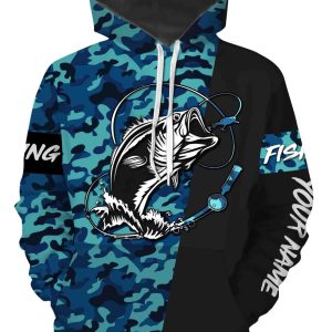 Bass Fishing Sea Camo Custom Name Full Printing Shirts Personalized Gift ND